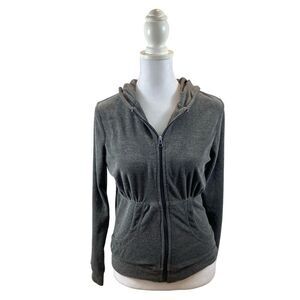 Sarah Johnson Grey Fleece Velour Full‎ Zip Hooded Jacket Medium